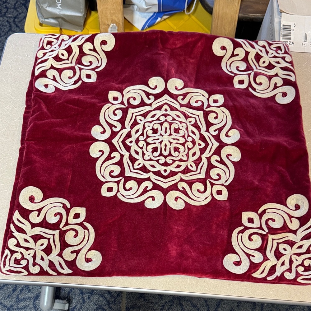 Pottery Barn Red and Cream Velvet Accent Pillow Cover